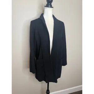 J. CREW Women's M Eloise Blazer Cardigan Sweater Black Wool Blend Patch Pockets thumbnail 10