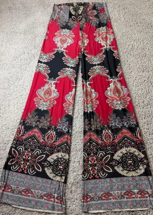 Yetts Los Angeles Womens Red Black Paisley Floral Wide Leg Palazzo Pants Large thumbnail 1