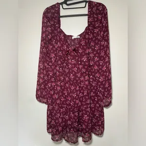 Altar'd State Burgundy Floral Long Sleeve Mini Dress thumbnail 3