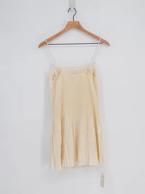 Abercrombie & Fitch The A&F Giselle Faux Pearl Pleated Mini Dress White S thumbnail 3