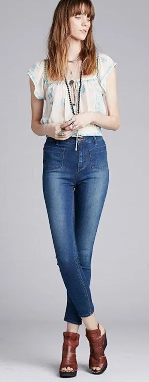 Free People Beverley Dark Wash Skinny Straight‎ Jeans 31 thumbnail 1