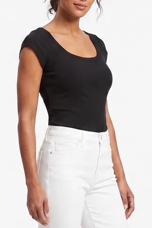 Banana Republic Top Womens L Scoop Neck Black Ribbed Cap Sleeve Excellent thumbnail 1