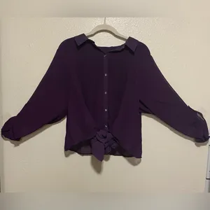 Lane Bryant Purple Semi-Sheer Layered Button-Up Blouse | Long Sleeve Top 18/20 thumbnail 2
