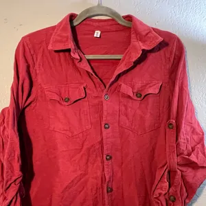 Over the Horizon Red Jean Jacket Button-Up Collared V Neck Pocketed SZ XL Top thumbnail 3