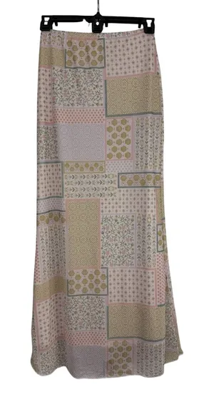 See You Monday Los Angeles Patchwork Floral Shell Maxi Skirt Pink Green Small‎ thumbnail 1