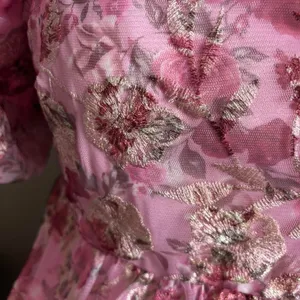 Floral Embroidered Mesh Mini Dress Pink Puff Sleeve Coquette Audrey Parks M thumbnail 2