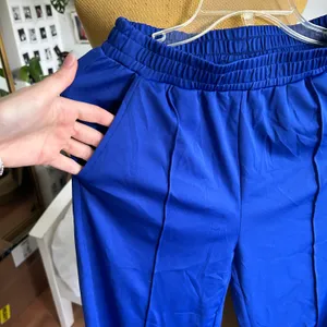 Blue sweatpants straight leg casual pants with pockets thumbnail 2