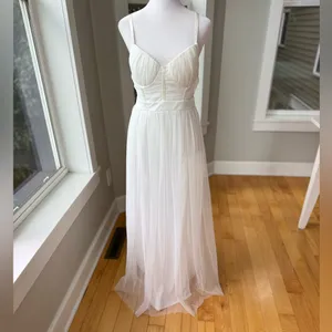 IRIS White Mesh Grecian Homecoming Dress Gown Size Medium FLAW thumbnail 8