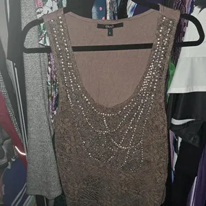 Black Brown Sleeveless Knit Top with Rhinestone Embellishments – Size L thumbnail 2