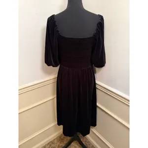 Draper James RSVP Black Velvet Smocked Puff Sleeve Midi Dress Style #KD7256V2 thumbnail 4