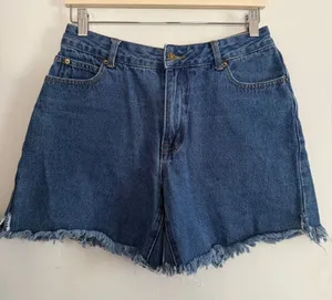 LIONESS | Dark Blue Denim Cutoff Jean Shorts 6 inch inseam | Medium thumbnail 1