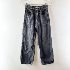 MNG Mango Gabriela High Rise Button Fly Straight Leg Cropped Jeans Black 2 thumbnail 2
