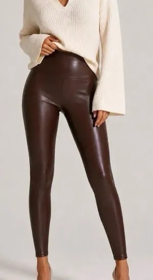 OFFLINE by Aerie Faux Leather High Waisted Leggings Chocolate Brown Size XS thumbnail 1