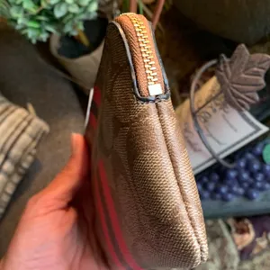 Authentic COACH Signature Coated canvas/stripes zip top card wristlet thumbnail 11