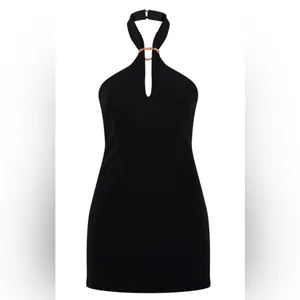 NWT PrettyLittleThing Black Halter Low Back Woven Trim Detail Mini Dress Size 8 thumbnail 4