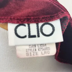 Clio Vintage Y2K Burgundy Velvet Floral Faux Wrap Top L thumbnail 6