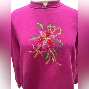 Kim Rogers Magenta‎ Floral Embroidered Sweatshirt L thumbnail 3