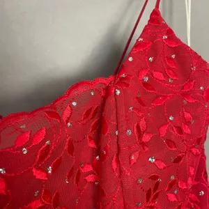 Vintage Y2K Prom Dress Corset Back Glitter Red Lace Attached Top Skirt Lace-Up thumbnail 9
