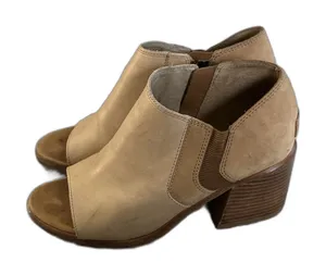 Sorel Nadia Ankle Booties Womens 7 Stacked Block Heel Peep Toe Leather Beige thumbnail 1