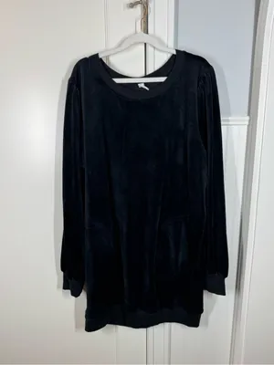 Anthropologie Daily Practice black Velvet Puff-Sleeve sweatshirt Dress size xl thumbnail 2