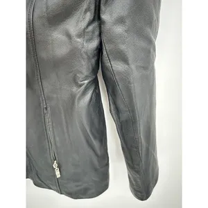 Black Leather Biker Jacket Womens Large Full Zip Quilted Lining Edgy Moto Grunge thumbnail 5