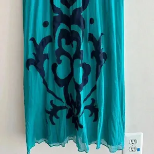 Miss Sixty Teal and Navy Blue Silk Gown Maxi Floral Dress, Size 4 thumbnail 4