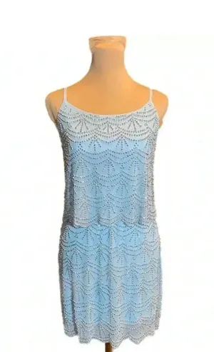 Xscape Rhinestone Beaded Tiered Formal Mini Dress Light Aqua Prom Homecoming 2 thumbnail 4