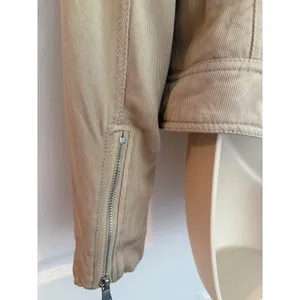 Elie Tahari Moto Jacket Beige Stretch Zip Cropped Womens S Biker Luxury thumbnail 6