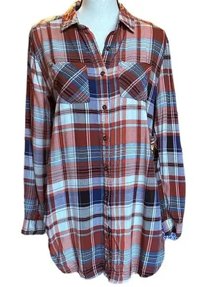 Entro‎ Orange Plaid Button Down Shirt Sz M thumbnail 1