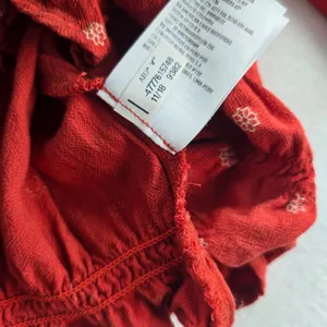 American Eagle -590 Red‎ Floral Print Long Sleeve V-Neck Ruched Blouse - Large thumbnail 5