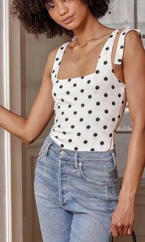 Lulus Infinitely Adorable White Polka Dot Tie-strap Bodysuit thumbnail 1