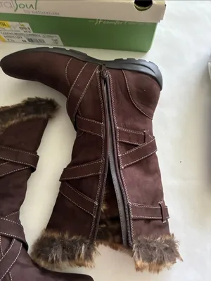 Natural Soul by Naturalizer Brown Faux-Fur Trim Mid-Calf Heeled Boots thumbnail 5