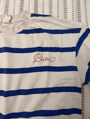 Blue & white striped sweater crewneck coastal summer thumbnail 4