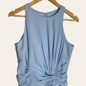 David’s Bridal Ice Blue Sleeveless High Neck Draped Front Brisdesmaid Gown 10 thumbnail 5