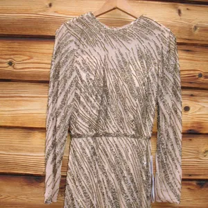 Mac Duggal Long Sleeve Beaded Column Gown Dress Mocha Size 4 thumbnail 9