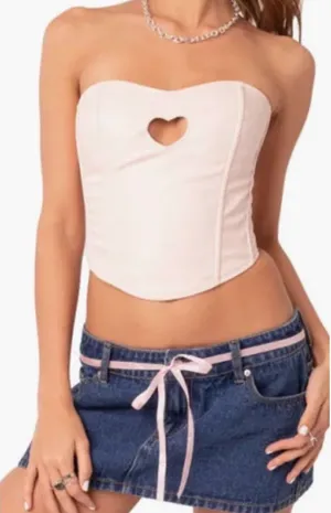 Edikted Heartthrob Faux Leather Corset Crop Top in Light-Pink thumbnail 1