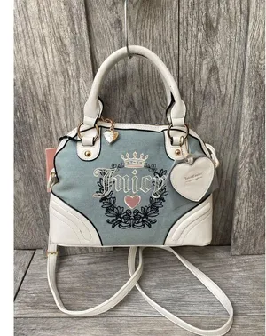 Juicy Couture Satchel | Blue Denim Embroidered Bag | heart charm thumbnail 3