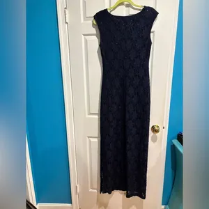 Connected Apparel formal maxi dress 8 dark blue lace sparkles sleeveless wedding guest thumbnail 4
