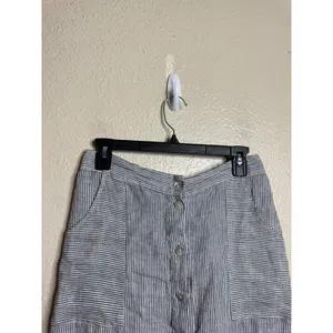 St. Tropez 100% Linen Striped Button Front Midi Skirt size M Coastal Utility thumbnail 5