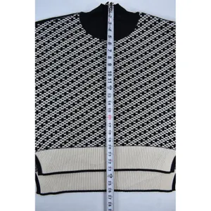 VICI Womens Medium Black White Geometric Knit Oversized Mock Neck Sweater thumbnail 6