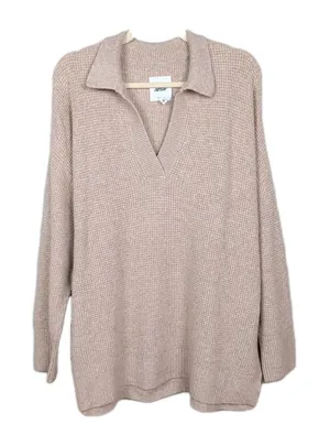 AERIE Beige V-Neck Collared Textured Oversized Sweater Drop Shoulder Women's XL thumbnail 1