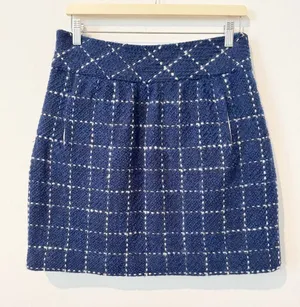 Maeve Skirt Size 8 Navy Windowpane Plaid Pleated Wool A Line Mini Clueless Retro thumbnail 1