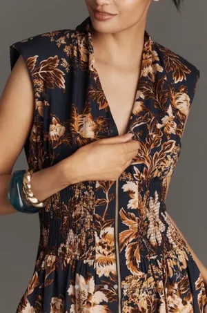 Anthropologie NWT The Tommie Cap-Sleeve Smocked Midi Shirt Dress in Navy Floral thumbnail 1