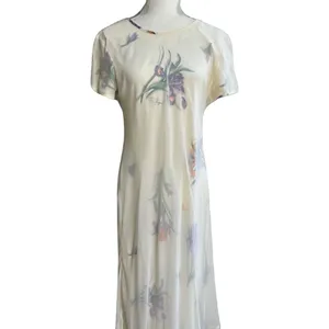 Vintage Ivory Iris Chiffon Sheer Overlay High-Low Floral Midi Dress Size 14 Mica thumbnail 2