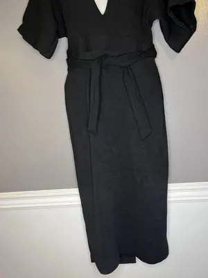 Topshop Dress Womens 6 Black V Neck Kimono Sleeve Cutout Back Tie Waist Midi thumbnail 3