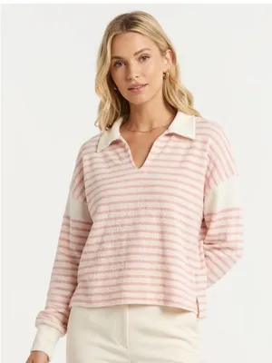 Bucket List pink striped top size medium oversized thumbnail 1
