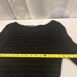 Lauren‎ Ralph Lauren Sweater Medium Cotton Blend Knit Crochet Open Weave Black thumbnail 8