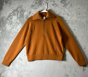 Spanx AirEssentials Half Zip Pullover Butterscotch Orange Soft Lounge Top Small thumbnail 1