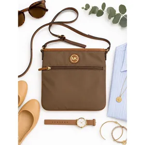 Michael Kors Jet Set Brown Nylon Leather Trim Crossbody Travel Bag 8.5x8 in GUC thumbnail 9