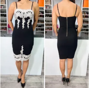 Haute Monde NWOT Elegant Black Dress with White Lace Detailing thumbnail 2
